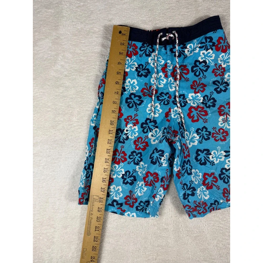 Tommy Hilfiger Swim Trunks Kids M Blue Red Hibiscus Floral Vintage Y2K Beachwear
